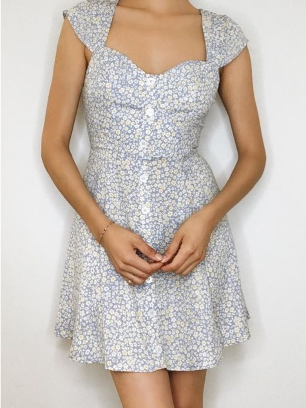 Cotton Candy Light Blue Floral Sweetheart Mini Dress